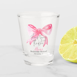 Elegant Tying the Knot Pink Bow Bachelorette Party Shot Glass
