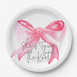 Elegant Tying the Knot Pink Bow Bridal Shower Paper Plate