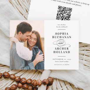 Elegant Type Black & White QR Code Photo Wedding Save The Date