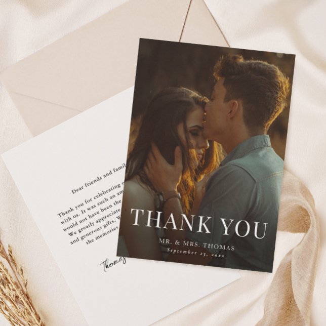 Elegant Type Minimal Photo  Thank You Card (Simple Type Overlay Photo Thank You Cards.)