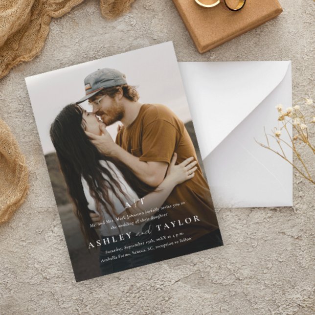 Elegant Type Monogram Photo Wedding Invitation Postcard (Creator Uploaded)