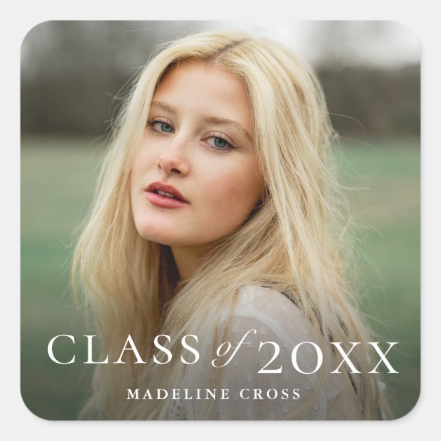 Elegant Type Photo Graduation Square Sticker (Front)