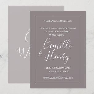 Elegant type taupe grey white frame modern wedding invitation