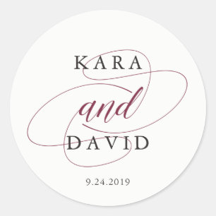 Elegant Typgraphy   Marsala Wedding Classic Round Sticker