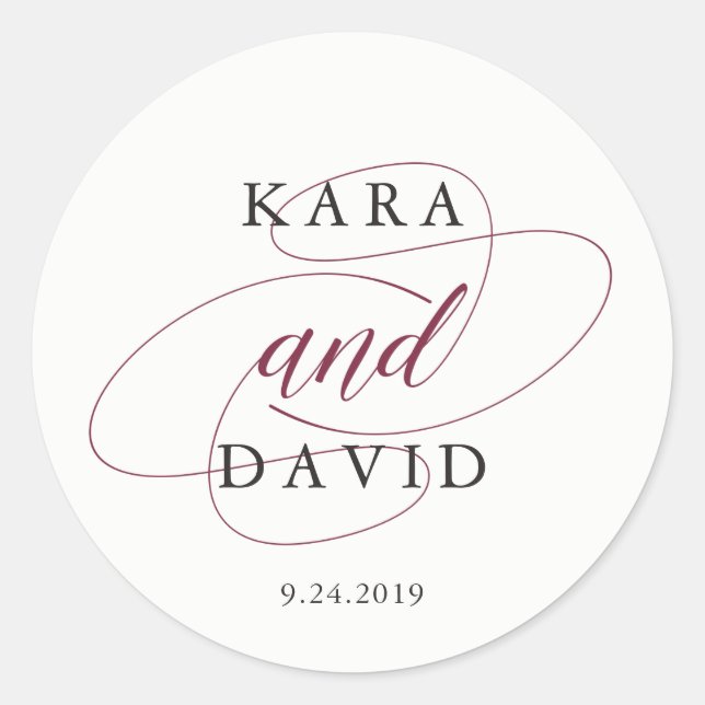 Elegant Typgraphy | Marsala Wedding Classic Round Sticker (Front)