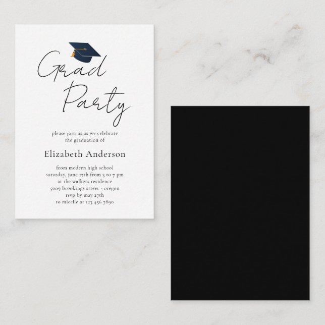 Elegant Typographic Graduation Party Card (Front/Back)