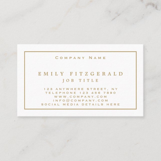 Elegant Typographical Gold and Line border Business Card (Front)