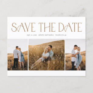 Elegant Typography 3 Photo Collage Save the Date Announcement Postcard