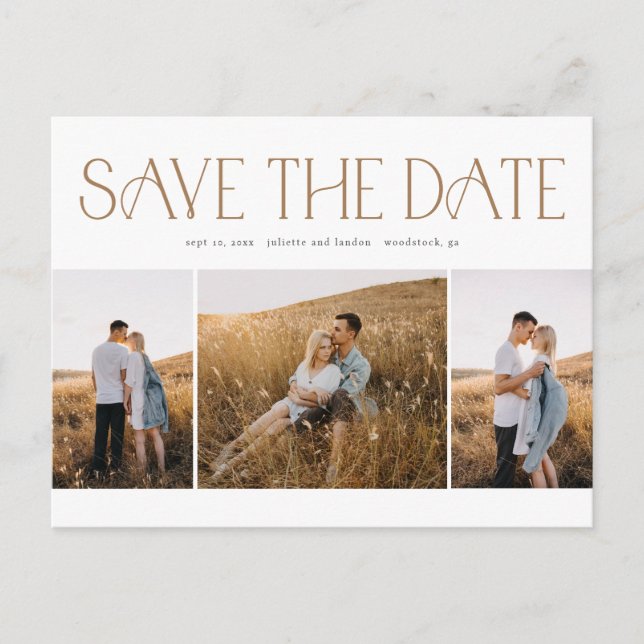 Elegant Typography 3 Photo Collage Save the Date  Announcement Postcard (Front)