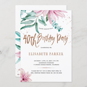 Elegant typography 40th floral birthday party invitation