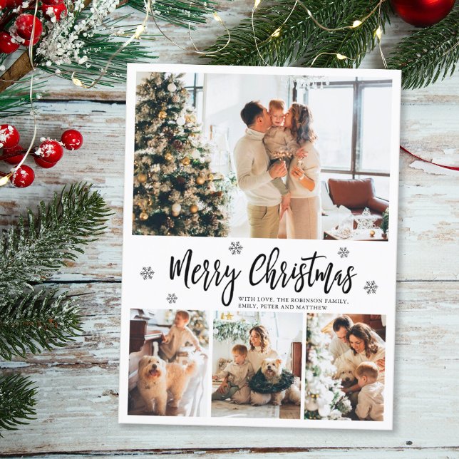 Elegant Typography 4 Photo Collage Christmas Postcard (Creator Uploaded)