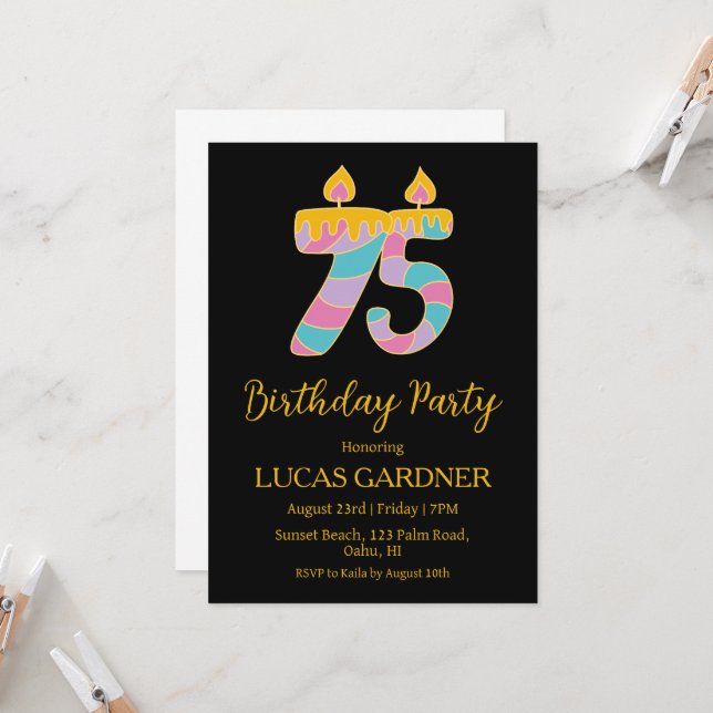 elegant typography 75th birthday invitations (Front/Back In Situ)