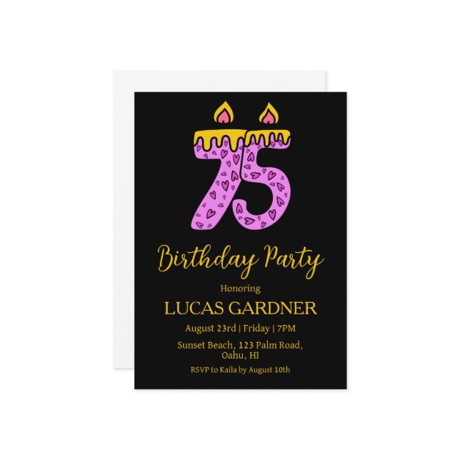 elegant typography 75th birthday invitations (Front/Back In Situ)