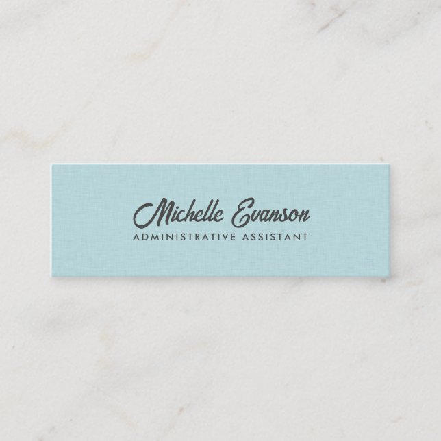 Elegant Typography Aqua Blue Linen Minimalist Mini Business Card (Front)
