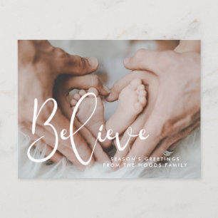 Elegant typography Believe Holiday photo Postcard