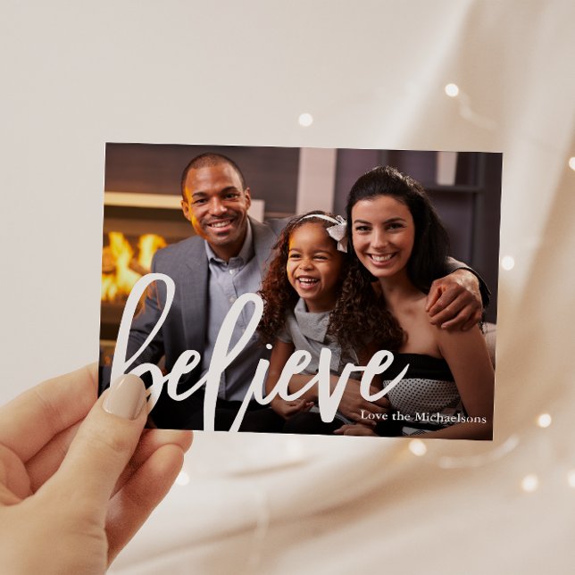 Elegant Typography Believe Photo Christmas Holiday Card (Creator Uploaded)