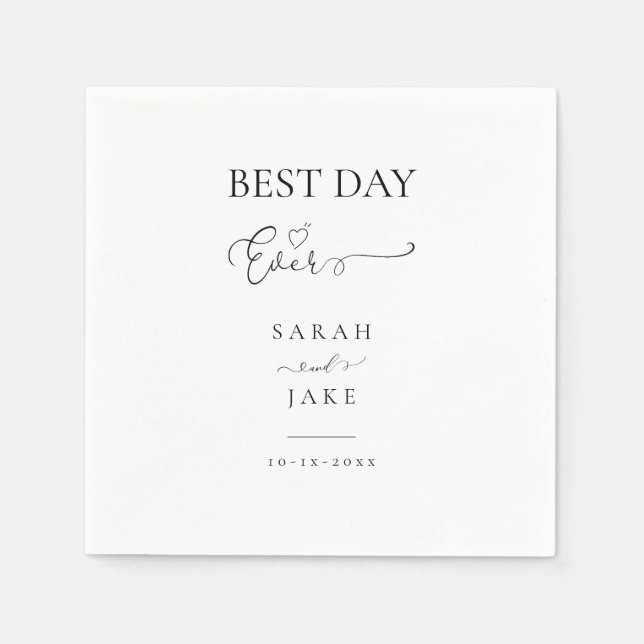 Elegant Typography:BEST DAY EVER wedding  Napkin (Front)