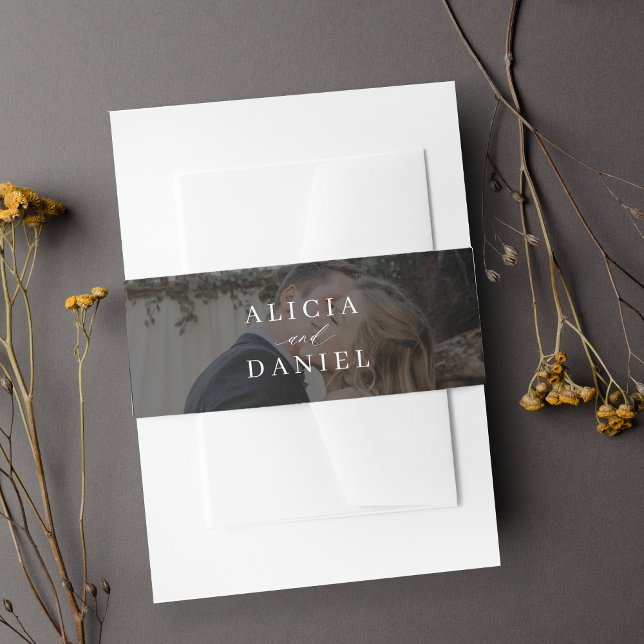 Elegant typography black and white photo wedding invitation belly band (Creator Uploaded)