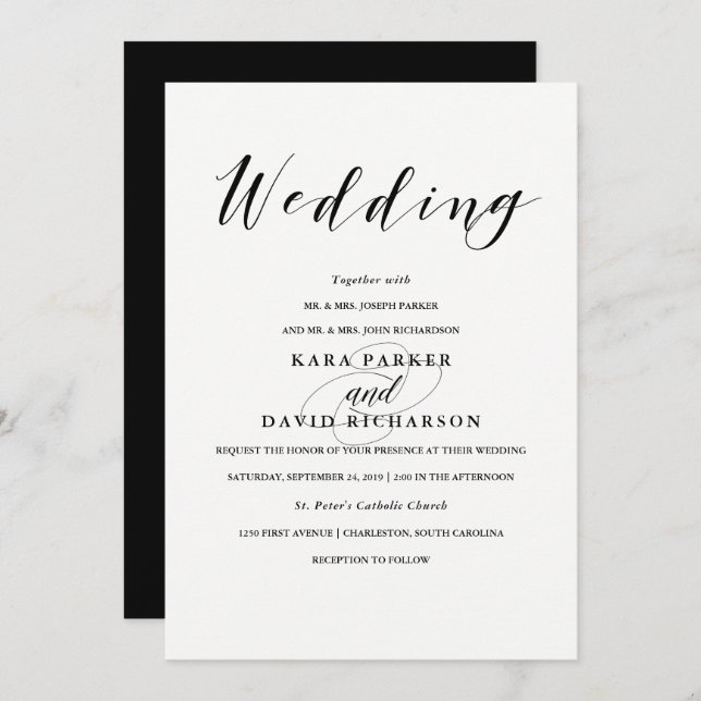Elegant Typography | Black and White Wedding Invitation (Front/Back)