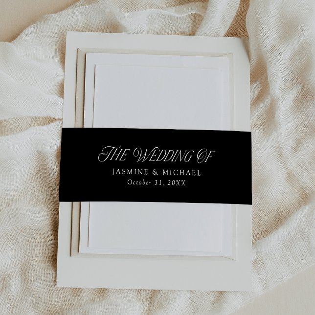 Elegant Typography Black and White Wedding Invitation Belly Band (Creator Uploaded)