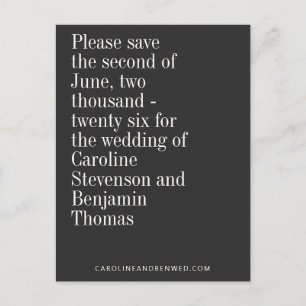 Elegant Typography Black Modern Save The Date Postcard