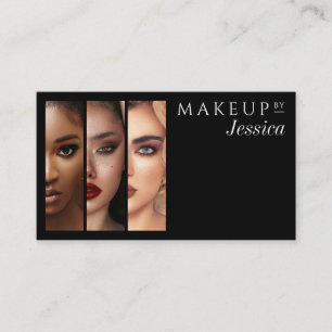 Elegant Typography Black White 3 Photo Makeup Business Card