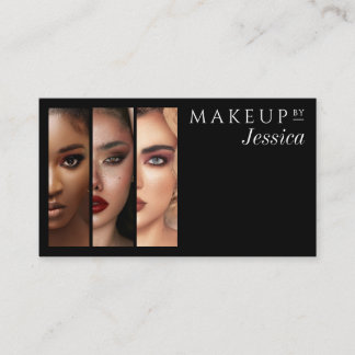 Elegant Typography Black White 3 Photo Makeup Business Card