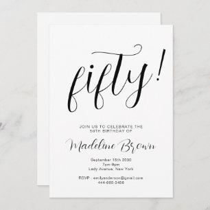 Elegant Typography Black White 50th Birthday Invitation