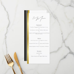 Elegant Typography Black White Gold Stripe Wedding Menu