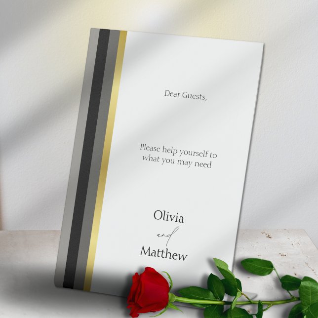 Elegant Typography Black White Gold Stripe Wedding Pedestal Sign (Creator Uploaded)