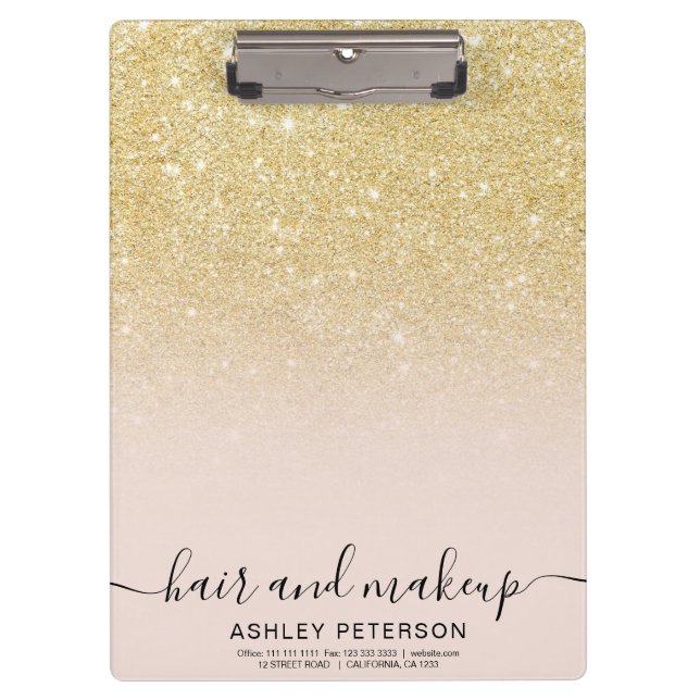 elegant typography blush chic gold glitter ombre clipboard (Front)
