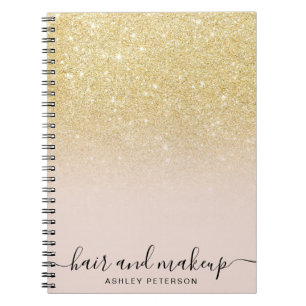 elegant typography blush chic gold glitter ombre notebook