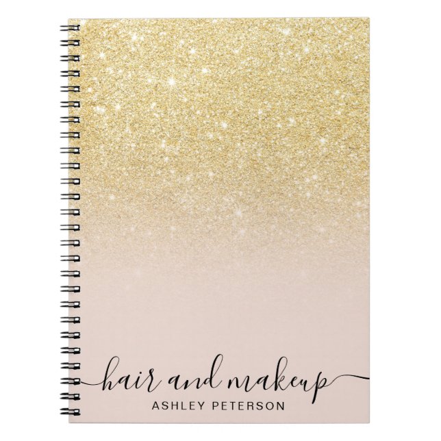 elegant typography blush chic gold glitter ombre notebook (Front)