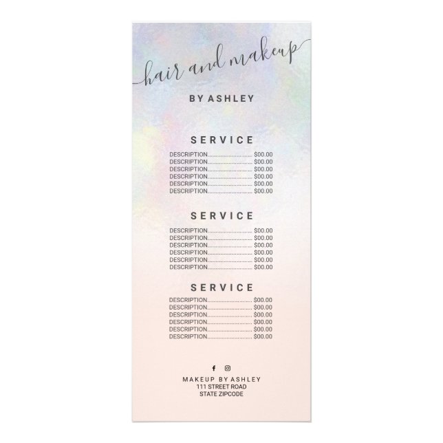 elegant typography blush pearl nacre ombre rack card (Front)