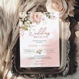 Elegant typography blush pink boho wedding brunch invitation