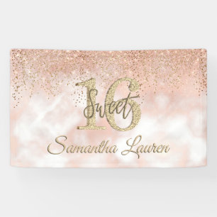 Elegant Typography Blush Pink Gold Sweet 16 Banner