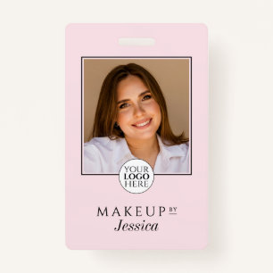 Elegant Typography Blush Pink Photo Makeup ID Badge