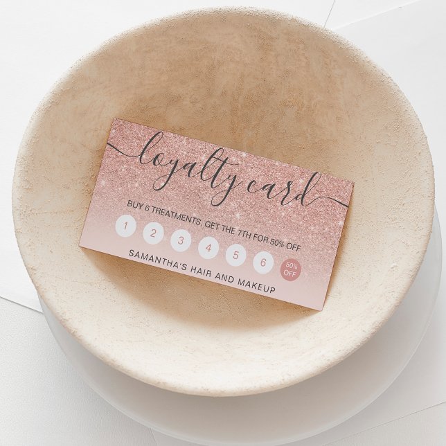 elegant typography blush rose gold glitter ombre loyalty card (Creator Uploaded)