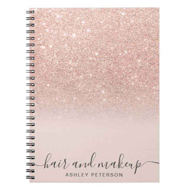 elegant typography blush rose gold glitter ombre notebook (Front)