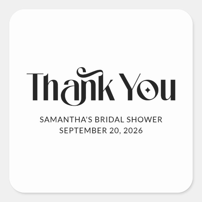 Elegant Typography Bridal Shower Thank You Square Sticker (Front)