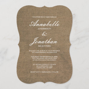 Elegant Typography Burlap Wedding Invitation