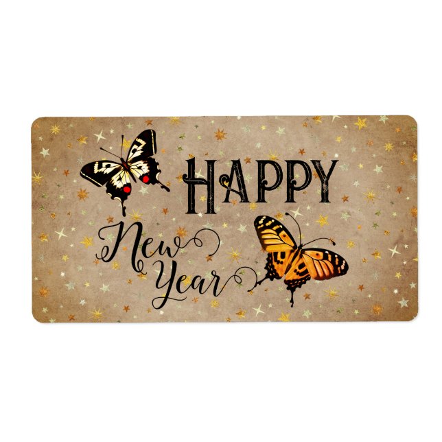 Elegant Typography Butterfly Stars Rustic New Year (Front)
