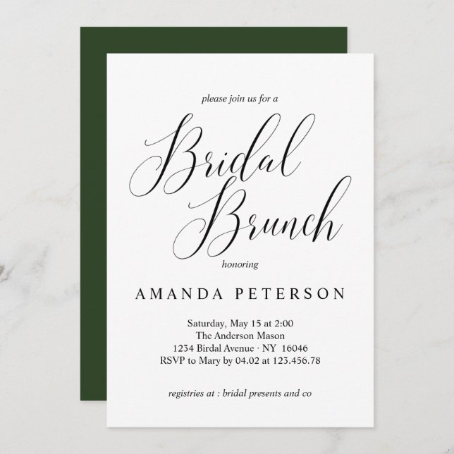 Elegant Typography Calligraphy Bridal Brunch Invitation (Front/Back)