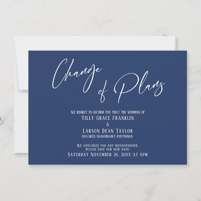 Elegant Typography Change of Plans Navy Card (Front)