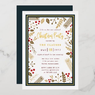 Elegant Typography Christmas Party Foil Invitation