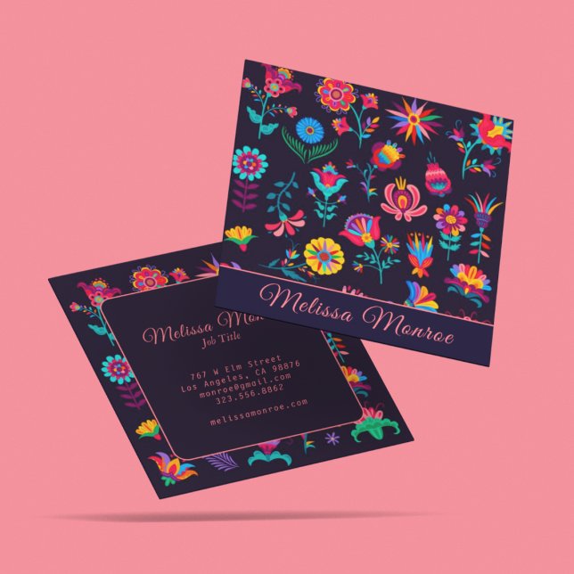 Elegant Typography Colourful Botanical Flowers  Square Business Card (Creator Uploaded)