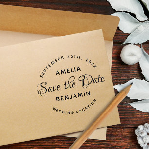Elegant Typography Custom Wedding Save the Date Rubber Stamp