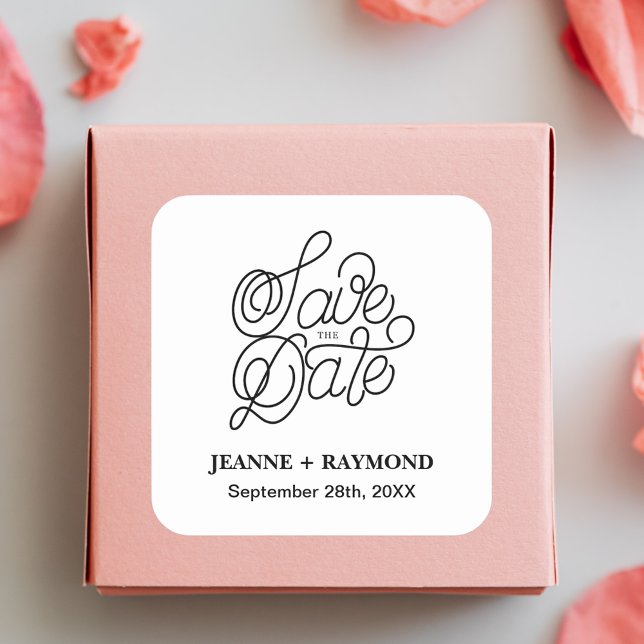 Elegant Typography Custom Wedding Save the Date Square Sticker (Creator Uploaded)