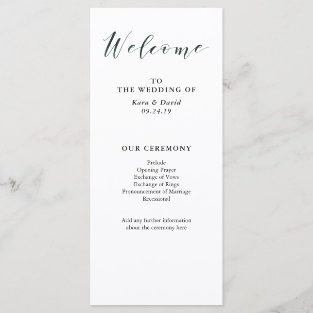 Elegant Typography | Deep Green Wedding Program (Front)