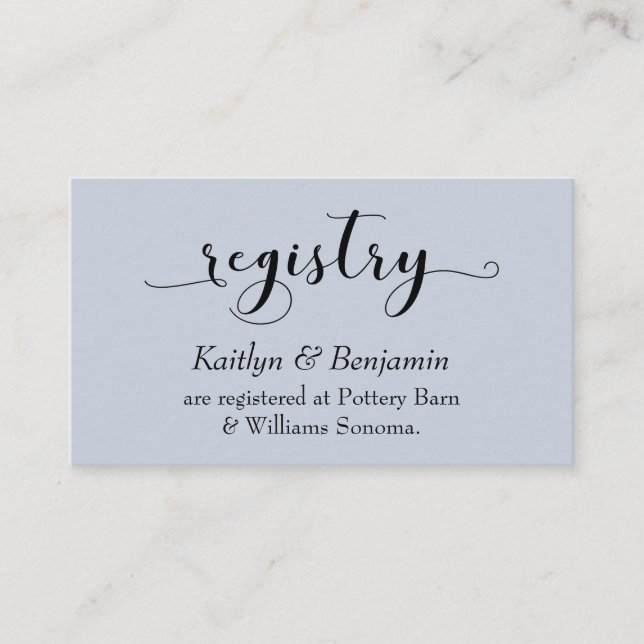 Elegant Typography Dusty Blue Wedding Registry Enclosure Card (Front)